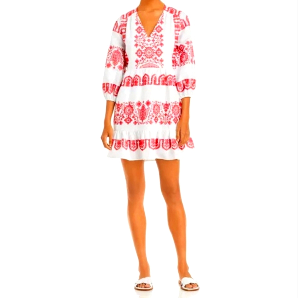 Milly "Debbie" Red And White Cotton Dress, Size 0/Small,  MSRP$345